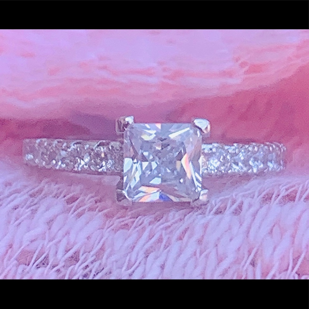 Princess Cut Sapphire and Sterling Silver Ring